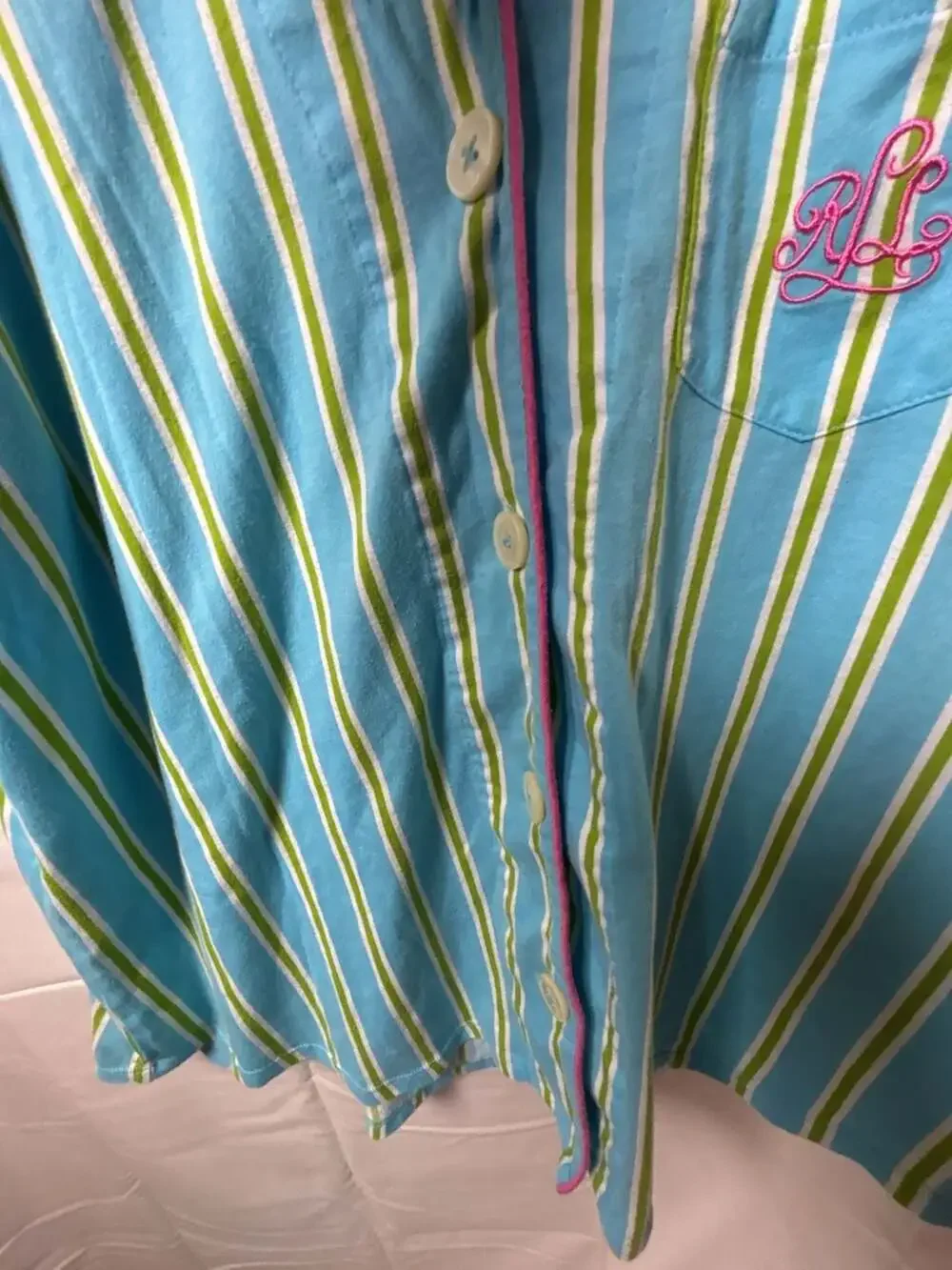 Lauren Ralph Lauren Women's Short Sleeve Button-Down Pajama Set in Blue and Gree